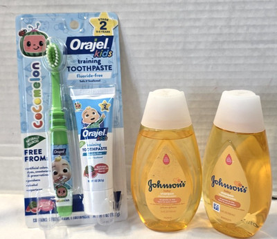 Orajel Kids CoComelon Training Toothpaste +Toothbrush +2 Johnson's Baby Shampoo