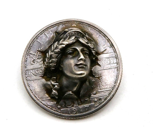 Silver Lady Liberty 1917 Quarter Coin Repousse Pop Press Out High Relief Pin UNC