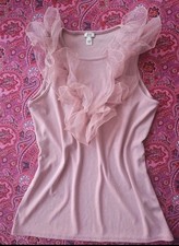 River Island Pink Lace Ruffles Cami Vest Top Size 14 Fairy Y2K