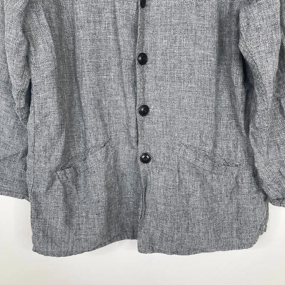 Chaqueta Blazer FLAX Mujer Talla Pequeña Botón Frontal Lino Gris Trabajo Carrera Bolsillos Foto 3 de 4