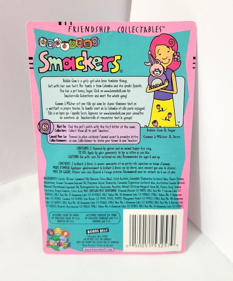 Vtg Lip Smackers Friendship Collectables Bunny Key Ring Topper Bubble Gum /Sugar - Image 2 of 4