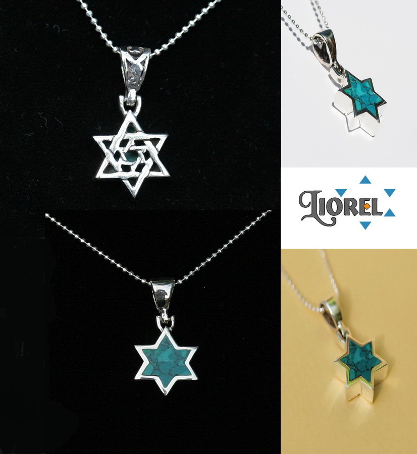 Star of David Magen Pendant Necklace, 925 Silver & Eilat Stone Kabbalah Charm