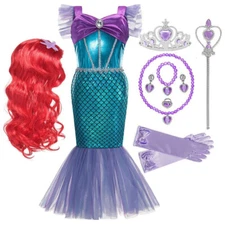 Mermaid Costume Halloween Dress Kids Girls Up Party Princess Cosplay Fancy Ariel