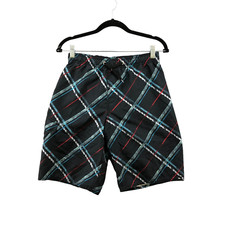 Quicksilver Boys Swim Trunks Size 14/16 Black Blue Stripes Bermuda Beach Short