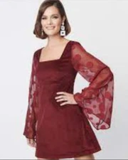 NWT Smak Parlour Unique Vintage Burgundy Floral Sleeve Shift Dress  Size XL
