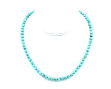 Teal Blue Arizona Turquoise Necklace, 6mm Round Beaded Gemstone Layering Choker