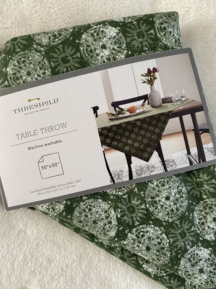 Threshold Table Throw Tablecloth Scarf Green Medallion Ikat Table
