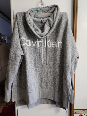 Calvin Klein Cowl Neck Sweatshirt Size XXL Neutral Leopard Print