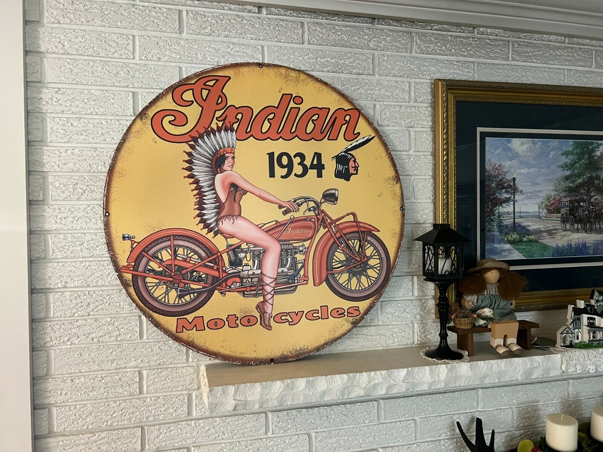 Indian Motorcycles ブリキ看板 サインプレート Large Format 1934 Indian Steel Sign 30
