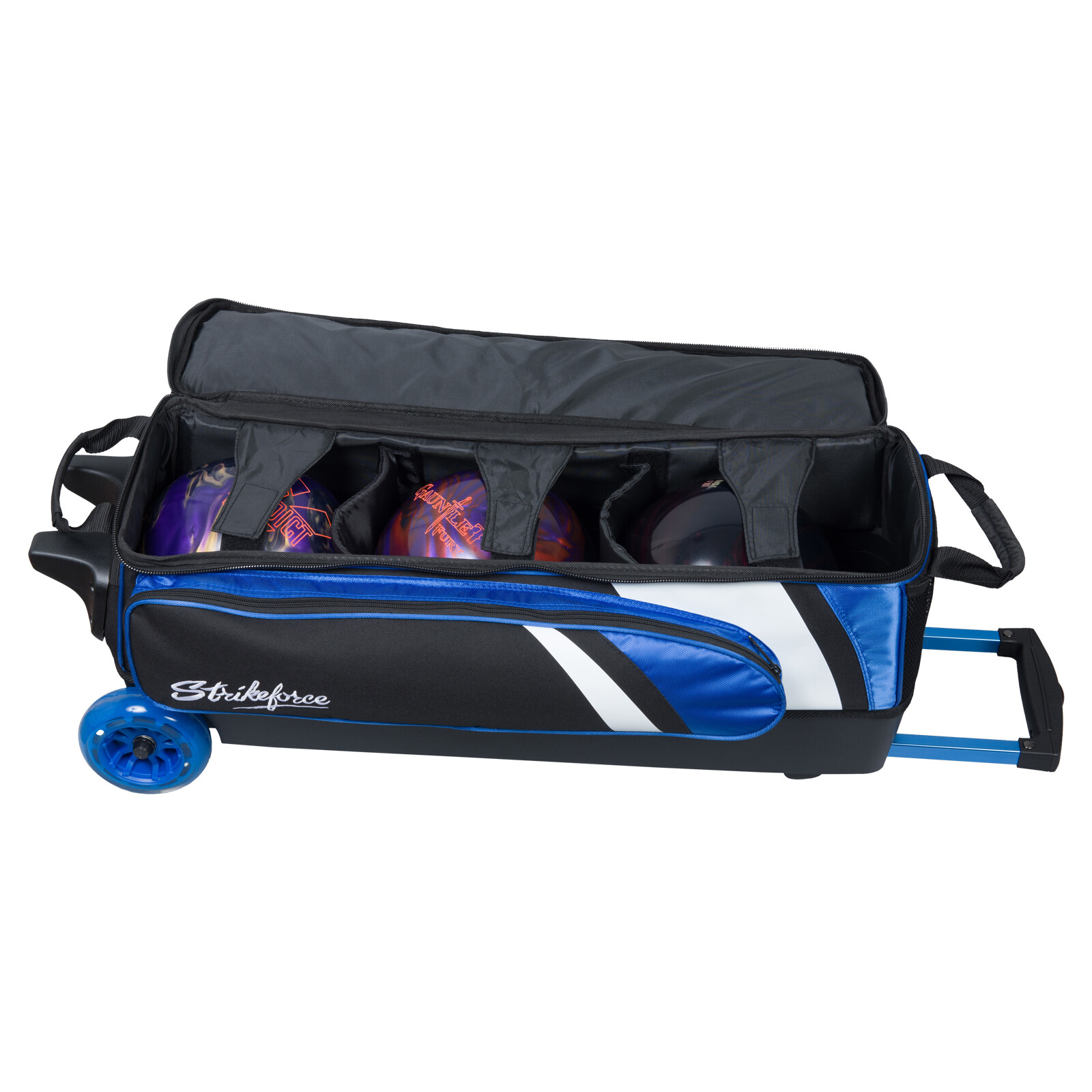 KR Strikeforce Cruiser Smooth Black/Blue 3 Ball Roller Bowling Bag