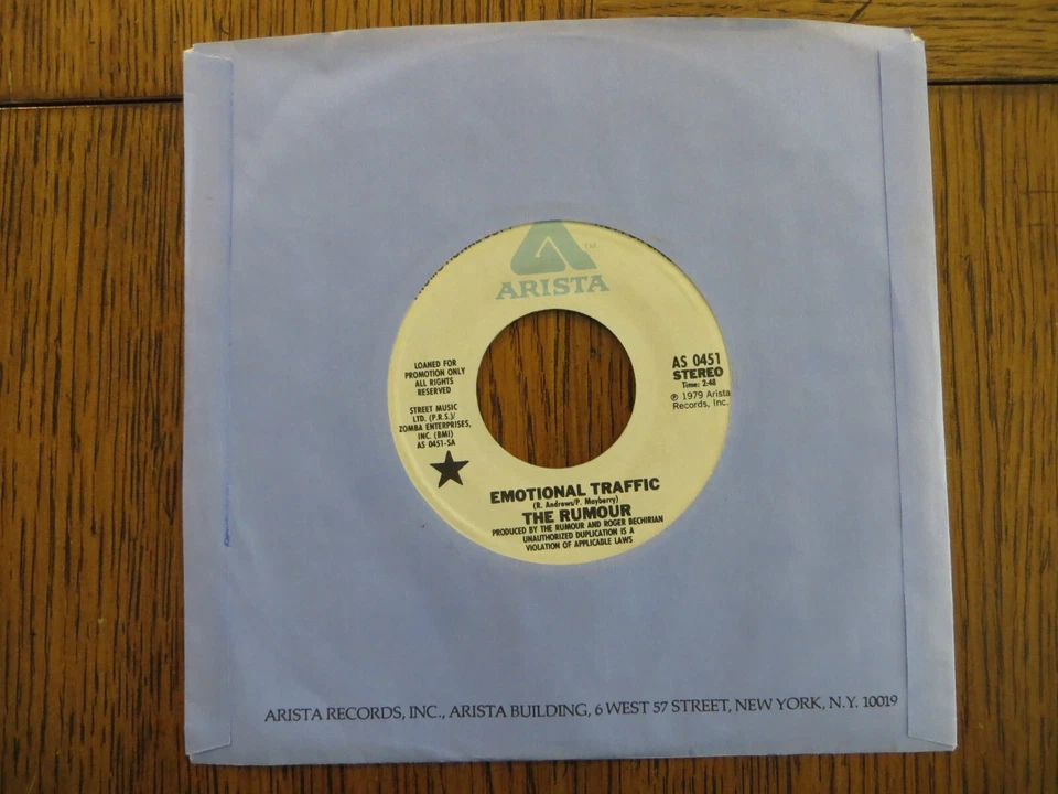 The Rumour – Emotional Traffic - 1979 - Arista AS 0451 7" 45 VG+ PROMO COPY!!! - Image 2 of 4