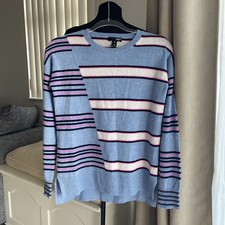 Aqua Cashmere Striped Crewneck blue pink oversized high low knit Sweater Size XS