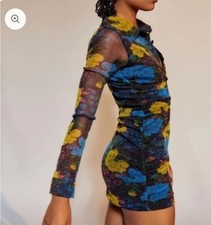 Urban Outfitters Sheer Mesh Dress Heather Fitted Lurex Shirt Dress Size Medium