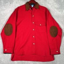 Vintage Woolrich Shirt Mens M Red Wool Suede Collar Elbow Patch Hunting USA