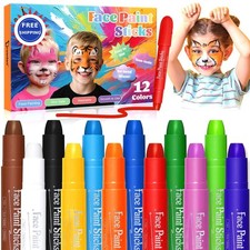Face Painting Kit 12Pcs XL Crayons Vibrant Colors Washable Safe for Kids Party