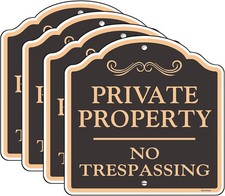 Large 4 Pack Private Property No 12x12 Inch 4-Pack, Black 4Pack