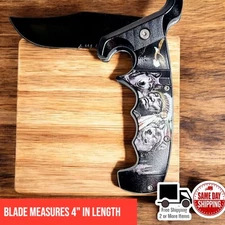 Tall Tribal Chief & Wolves Folding Pocket Knife w/ 5.0" Handle Camping Woodwork 