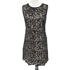 Ann Taylor Loft Dress Womens 8 Black Lace Back Zip Beige Lining Formal Wedding
