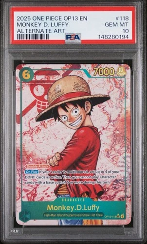 2025 One Piece Carrying on Will Monkey D Luffy Alt Art #OP13-118 PSA 10
