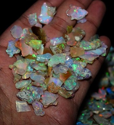 Dry Opal Rough Natural Ethiopian Opal Multi Fire Opal Raw Chip 10 Pieces 10-15MM