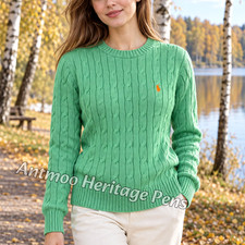 POLO RALPH LAUREN Women's Green Cable Knit Crew Neck Sweater Size M NWT
