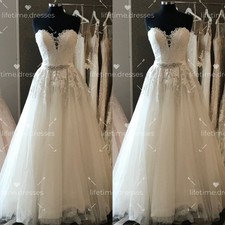 Rhinestone Wedding Dresses Off Shoulder A Line Tulle Vintage Lace SBridal Gowns