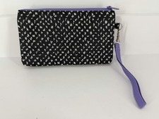 Thirty One Black White Easy Going Wristlet W/Purple Trim EUC