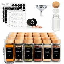 24pcs Clear Glass Spice Jars Set With Labels Grinder Funnel