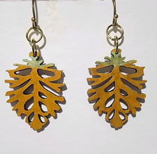 Gold Green Metal Leaf Nature Cutout Dangle/Dr...