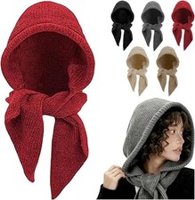 Hooded Scarf for Women Winter Knitted Beanie Hat Scarf Balaclava Warm Hat