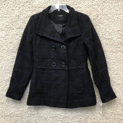 Esprit Blazer Jacket Small Adult Black Purple Plaid Wool 4 Button Pocket Women S
