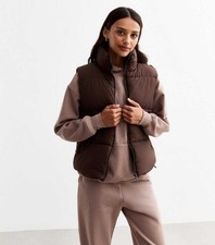 New Look Brown Crop Puffer Gilet UK Size Small