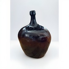 Large 19th Century Hand Blown Primitive Rich Dark Brown French Demijohn Bottle