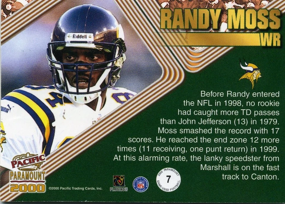 Randy Moss 2000 Pacific Paramount Game Used GU football - Image 2 of 2