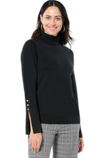 IMAN Global Chic Women's Flounce Cuff Turtleneck Sweater Black