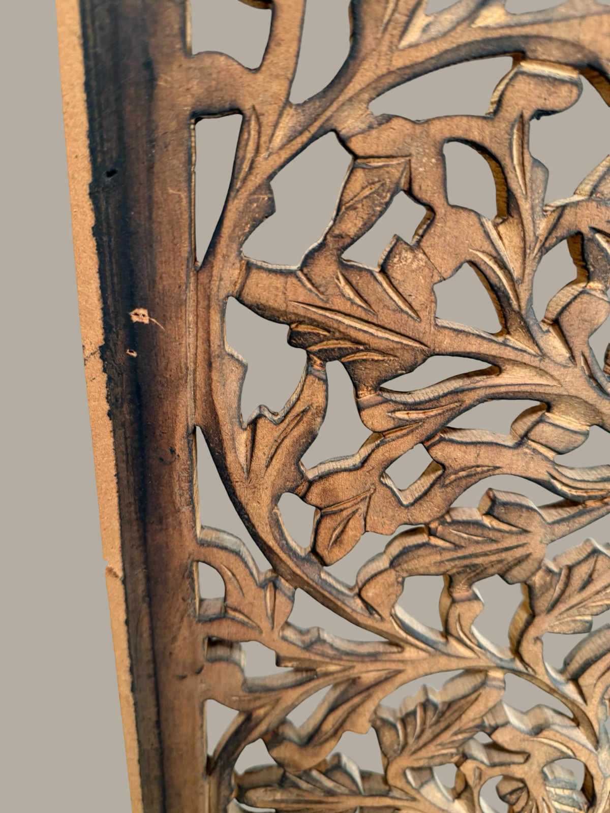 Vintage Intricate Floral Design Hand Carved Wood Panel Decor 40" x 15"