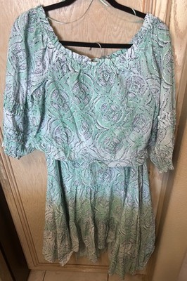 Lauren Conrad Matching Set Skirt Shirt Green Paisley Leaf Pattern Sz M/L Read