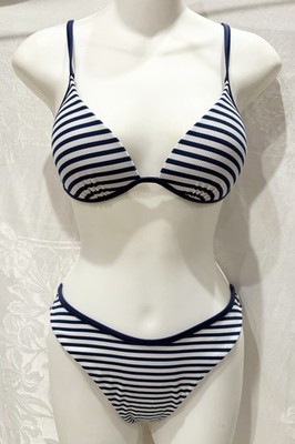 CALZEDONIA Navy Stripe Push Up Padded Top Bikini S $105