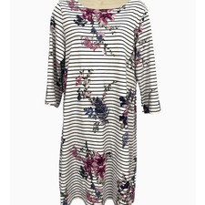 Joules Riviera Tunic Dress UK 16 Stripe Floral Cotton 3/4 Sleeve