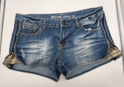 MOSSIMO Supply Denim Micro Mini Shorts y2k grunge side zip sequins Juniors SZ 13