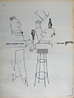 PRESSEWERBUNG 1963 PERRIER WENN MAN EIN DRITTEL TRIFFT ZWEI VIERTEL PERRIER