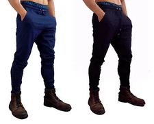 Mens Cotton Trackies Skinny leg tapered Slim Joggers Pants Gym Track Fashion