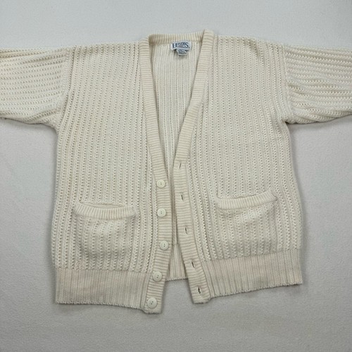 Vintage Honors Sweater Size Large Cream Ribbed V Neck Button Up Cardigan 90s - Picture 4 of 9