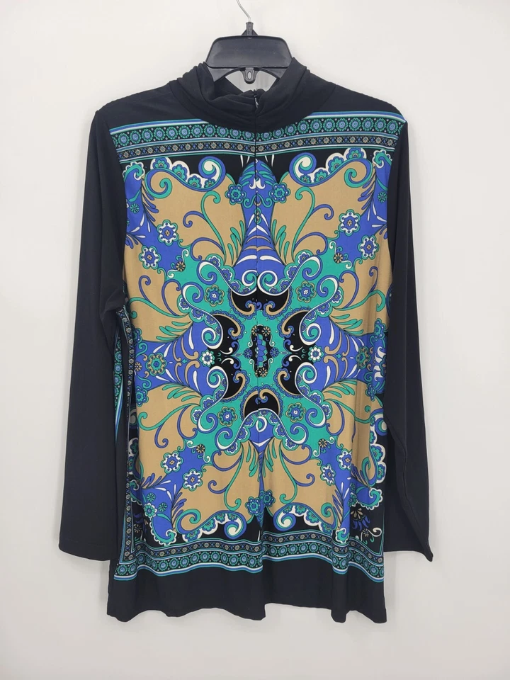 Marc Bouwer Top Womens Plus 1X Avant Guard Artsy Black Colorful Long Sleeve - Image 2 of 4