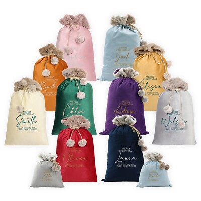 Personalisierter Samtsack für Kinder mit individuellem Namen und Frohe Weihnachten Design
