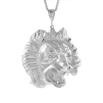 925 Sterling Silber großer brüllender Löwenkopf Anhänger 3 3/8 (85 mm) Zoll hoch