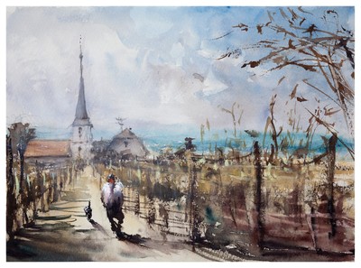 Original watercolor paintings painting impressionist landscape vineyard vineyard