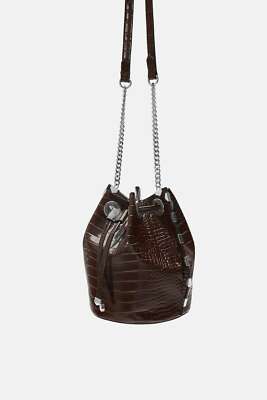 Zara Mock Croc Bucket Bag Brown New Ebay