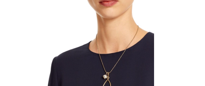 TORY BURCH: WISHBONE & LOGO PEARL NECKLACE (antique gold tone).   MSRP: $125.00