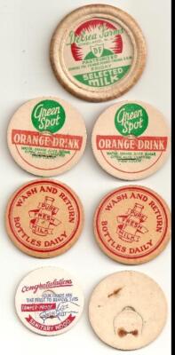 7 Vintage Milk/Drink Caps: Delsea Farms, Green Spot, Congratulations, Wash & ++